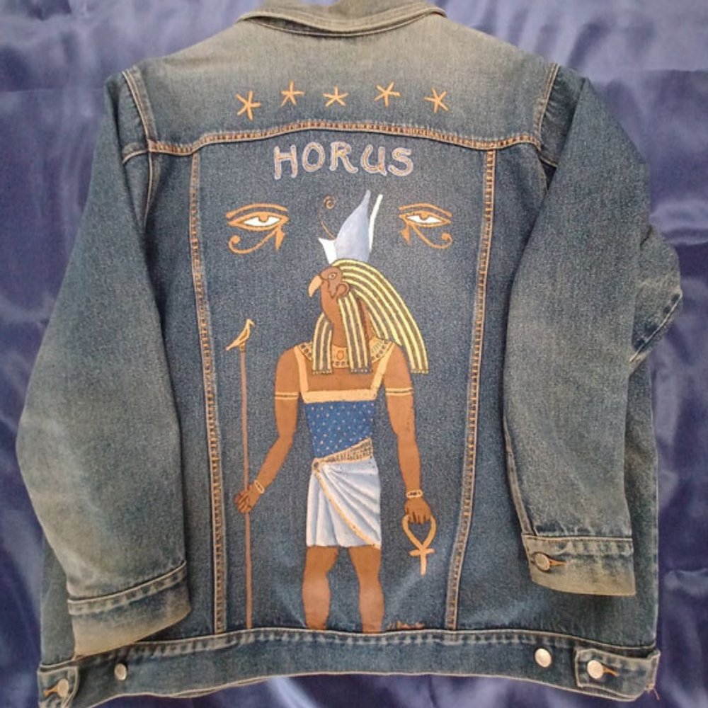 Vintage Hand-Painted Egyptian God Horus Denim Jacket